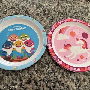 Baby Shark Blue Melamine Bowl + Pink Unicorn Plate - Kids Meal Set